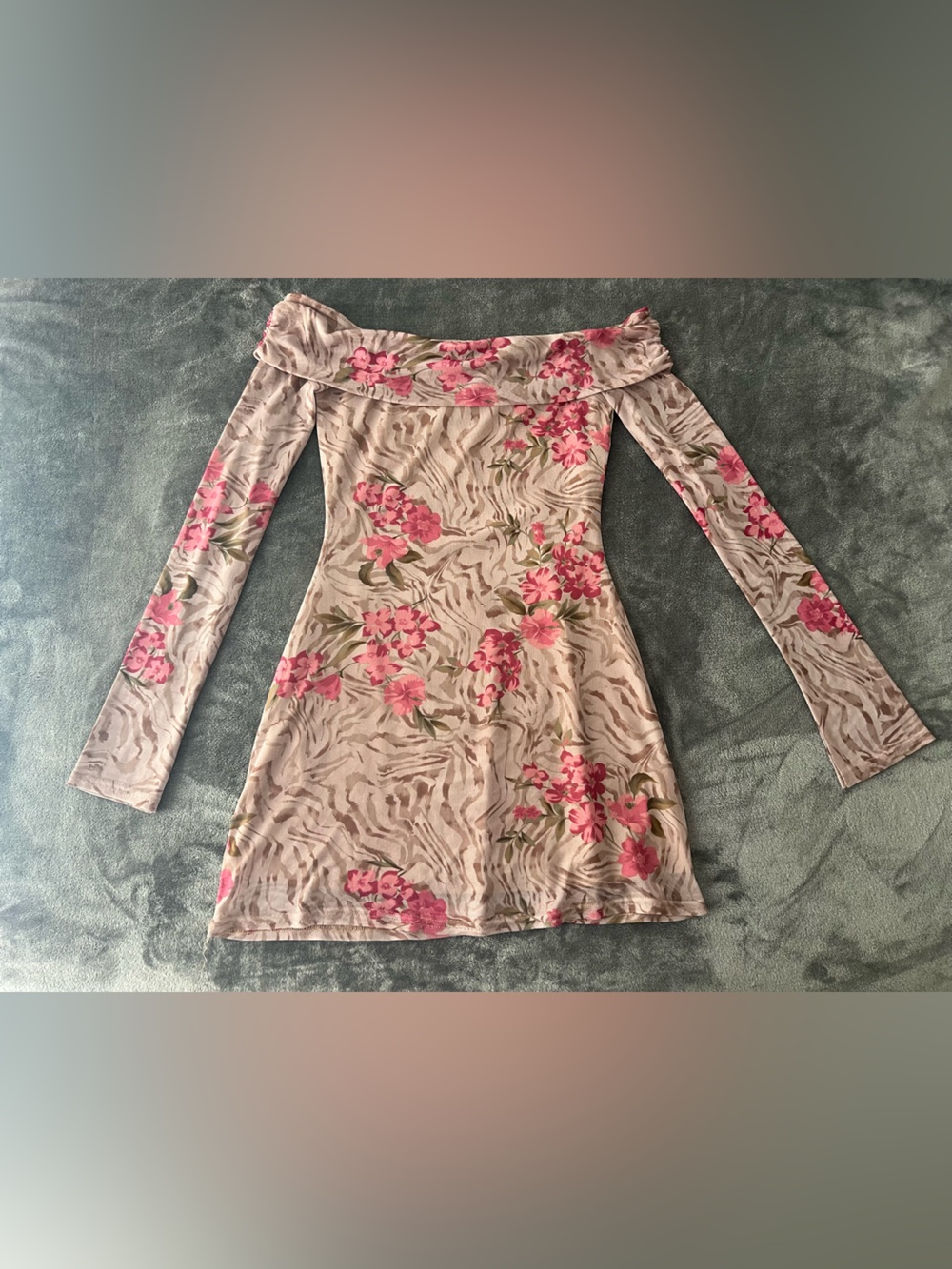 Urban Outfitters Pink Floral Long-Sleeve Mini Dress